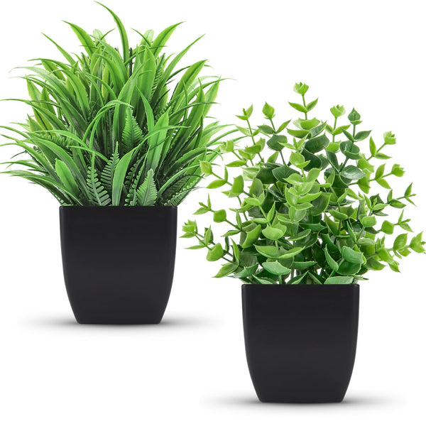 Miracliy 2 Pack Fake Plants Small Artificial Potted Plants Faux Plants Black Bathroom Accessories for Home Office Desk Bathroom Decor Indoor