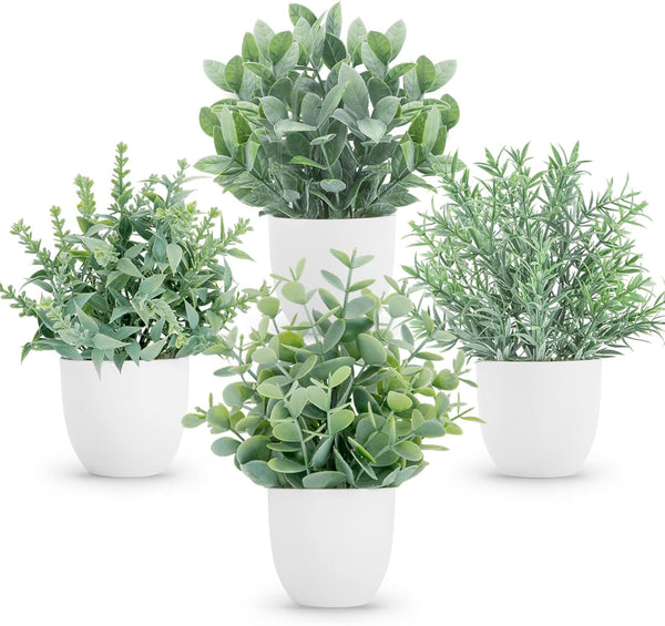 Miracliy Faux Plants Indoor, 4 Pack Small Fake Plants Mini Artificial Plants in Pots for Home Office Shelf Farmhouse Bathroom Decor