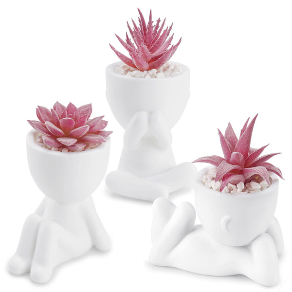 Miracliy 3 Pcs Fake Succulents Plants Artificial Pink Room Office Desk Decor for Women