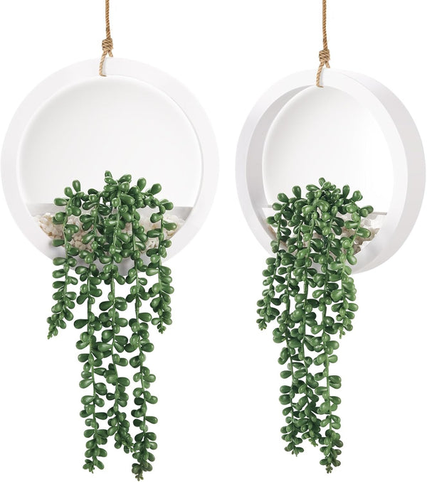 Miracliy 2 Pack Fake Plants Hanging Artificial Succulents Plants in White Pots for Living Room Bathroom Accessories Boho Wall Decor