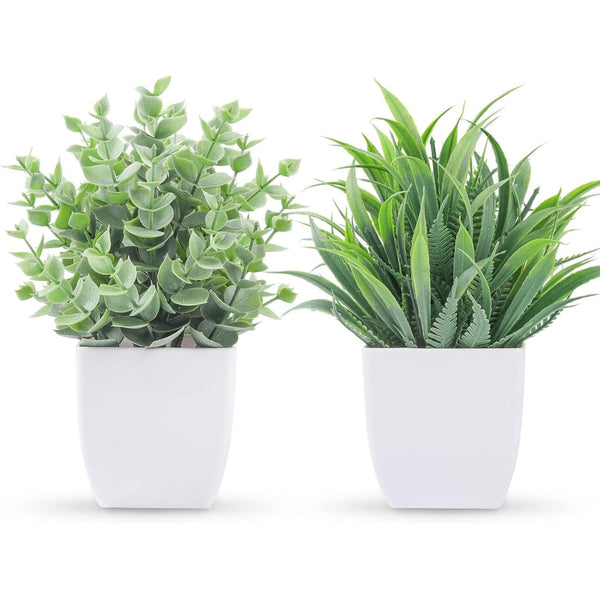 Miracliy 2 Pack Small Fake Plants Mini Artificial Potted Plants for Table Desk Home Bathroom Office Decor