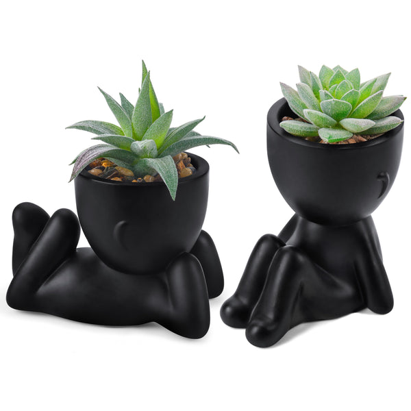 Miracliy Set of 2 Fake Plants Artificial Succulent Plants for Office Desk Accessories Black Bathroom Home Room Aesthetic Decor Indoor