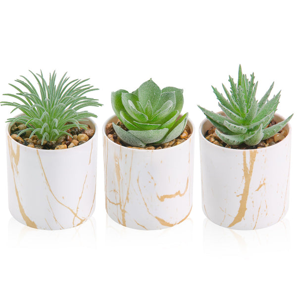 Miracliy 3 Pack Small Fake Plants Succulents Plants Artificial in Pots for Home Office Desk Decor for Women