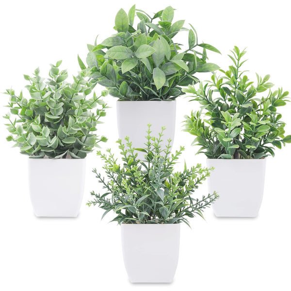 Miracliy 4 Pack Fake Plants Mini Artificial Greenery Potted Plants for Home Decor Indoor Office Table Room Farmhouse