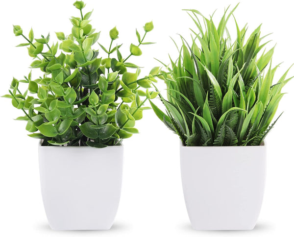 Miracliy 2 Pack Small Fake Plants Mini Artificial Potted Plants for Table Desk Home Bathroom Office Decor