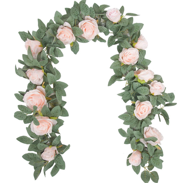 Miracliy 2 Pcs 13Ft Artificial Eucalyptus Flower Garland with Fake Silk Rose Flower Vine Rose Leaves Greenery Garland for Wedding Arch Table Wall Backdrop Party Room Decor (Pink)