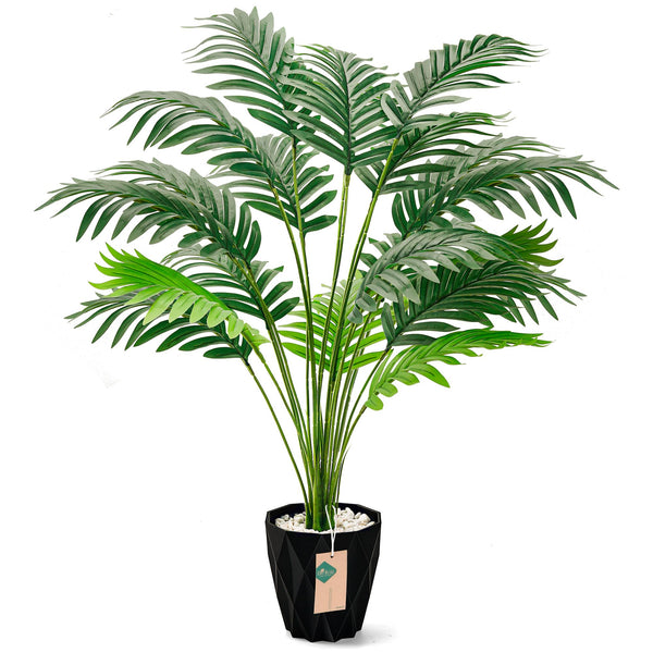 Miracliy 28'' Fake Plants Large Artificial Palm Tree Faux Plants Outdoor for Living Room Porch Balcony Garden Decor Indoor (Black Pot)