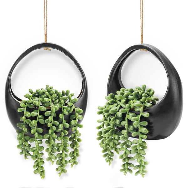 Miracliy 2 Pack Fake Hanging Plants Artificial Succulents Plants Indoor for Black Bathroom Boho Wall Decor