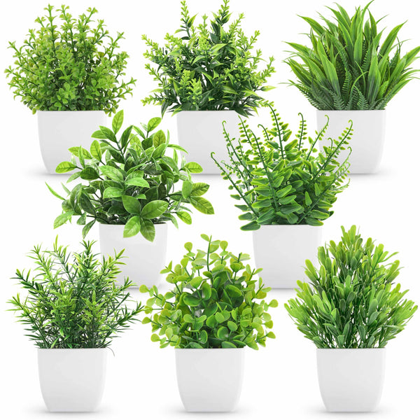 Miracliy 8 Pack Fake Plants Small Artificial Faux Potted Plants for Home Office Farmhouse Bathroom Bedroom Decor