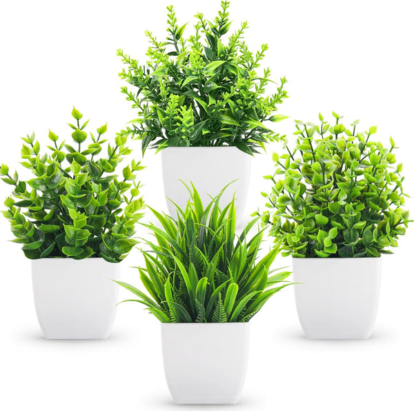 Miracliy 4 Pack Fake Plants Small Artificial Mini Faux Plants Indoor for Room Home Office Shelf Decor