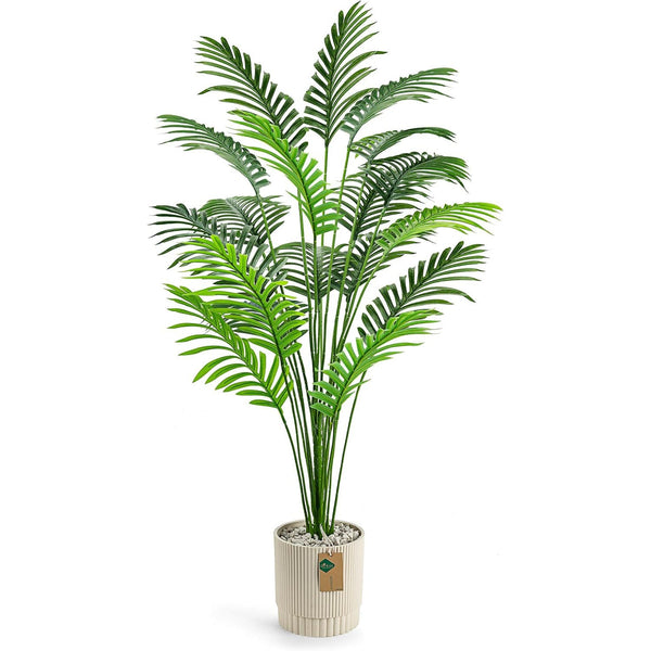 Miracliy 44'' Artificial Palm Tree Large Fake Tropical Faux Plants Indoor and Outdoor Tall for Home Bathroom Porch Outside Patio Decor (Light Beige Pot)