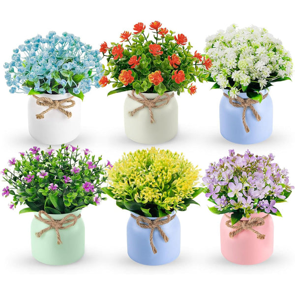 Miracliy 6 Pack Fake Flowers Artificial Plants Indoor for Home Kitchen Office Dining Centerpiece Table Decorations
