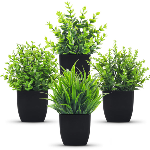 Miracliy 4 Pack Fake Plants Small Artificial Mini Faux Plants Indoor Black Bathroom Accessories for Room Home Office Shelf Decor