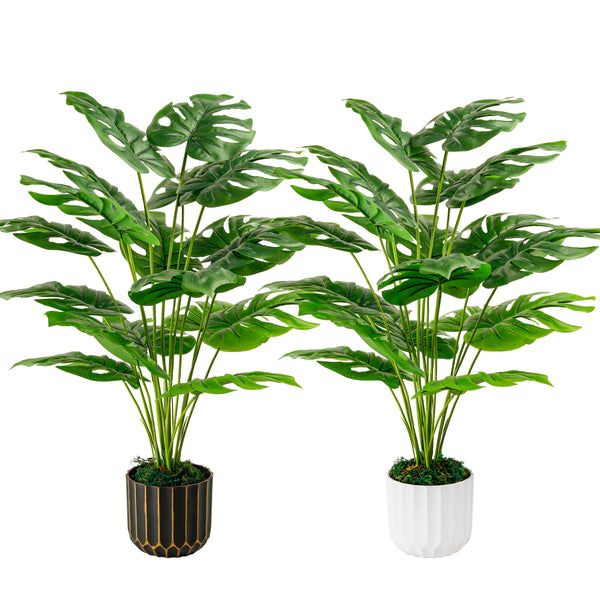 Miracliy 2Packs 28'' Fake Plants Tall Artificial Monstera Faux Plants Indoor for Living Room Home House Decor
