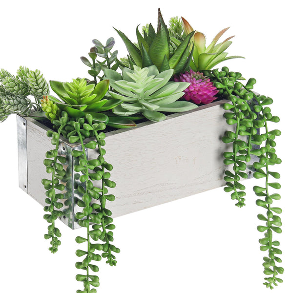 Miracliy 10 Pcs Assorted Fake Succulents Plants Artificial in Rectangular Wooden Pots for Farmhouse Dinning Coffee Table Centerpiece Windowsill Shelf Decor