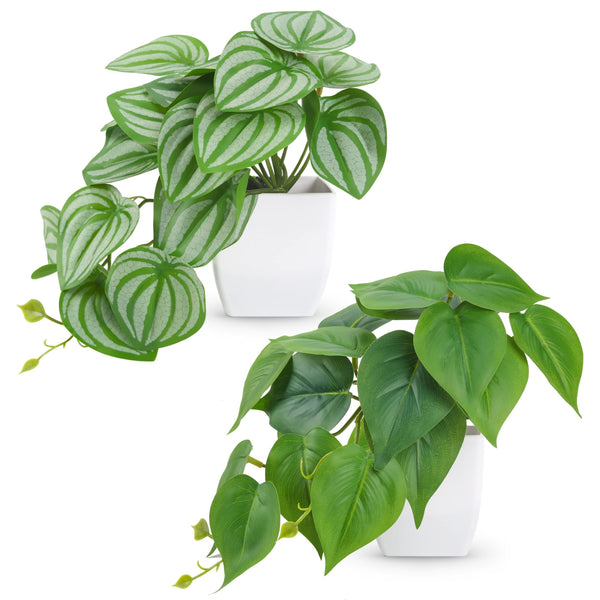 Miracliy 2Pcs Small Fake Plants Artificial Mini Faux Plants for Bathroom Office Desk Shelf Table Accessories Decor Indoor