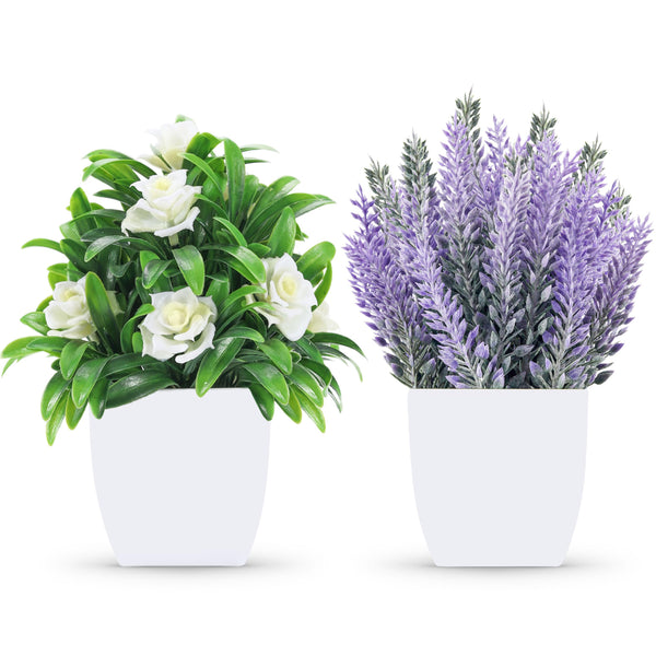Miracliy 2 Pack Small Fake Plants Faux Plants Indoor with Flowers for Home Bathroom Kitchen Office Desk Decor