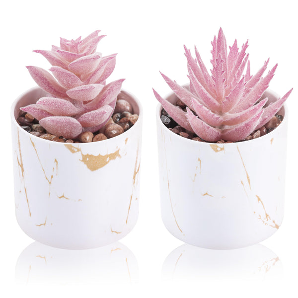 Miracliy Set of 2 Succulents Plants Artificial Mini Fake Succulents Plants for Office Desk Accessories for Women Pink Home Decor