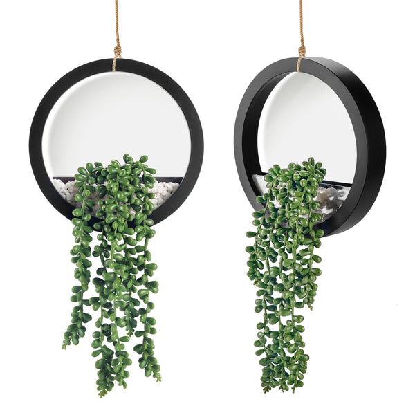 Miracliy 2 Pack Fake Plants Hanging Artificial Succulents Plants in Black Pots for Living Room Bathroom Accessories Boho Wall Decor