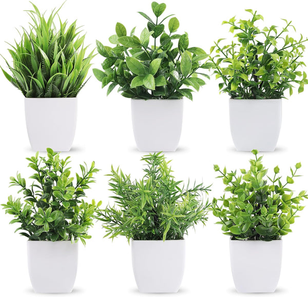 Miracliy 6 Pack Small Fake Plants Artificial Plants in Pots for Home Bthroom Bedroom Living Room Decor Indoor£¨Green£©