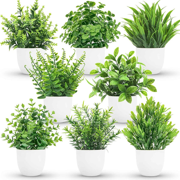Miracliy 8 Pack Fake Plants Small Artificial Faux Potted Plants for Home Office Farmhouse Bathroom Bedroom Decor Indoor