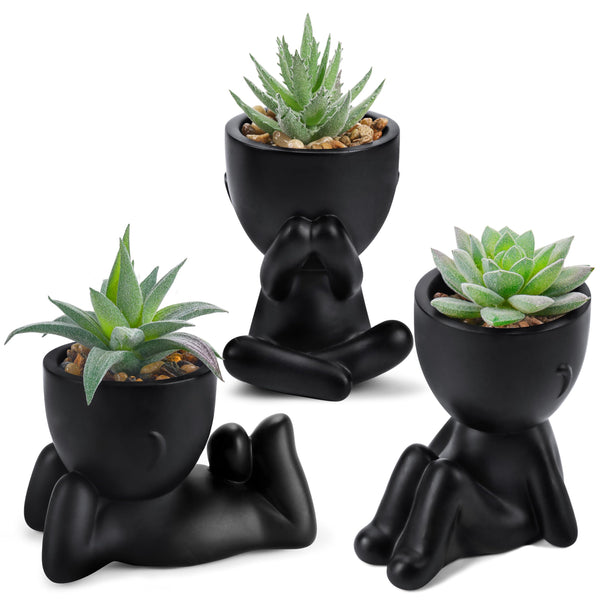 Miracliy 3pcs Fake Succulents Plants Artificial for Black Bathroom Bedroom Home Room Decor Aesthetic Indoor