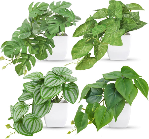 Miracliy 4Pcs Small Fake Plants Artificial Mini Faux Plants for Bathroom Office Desk Shelf Table Accessories Decor Indoor