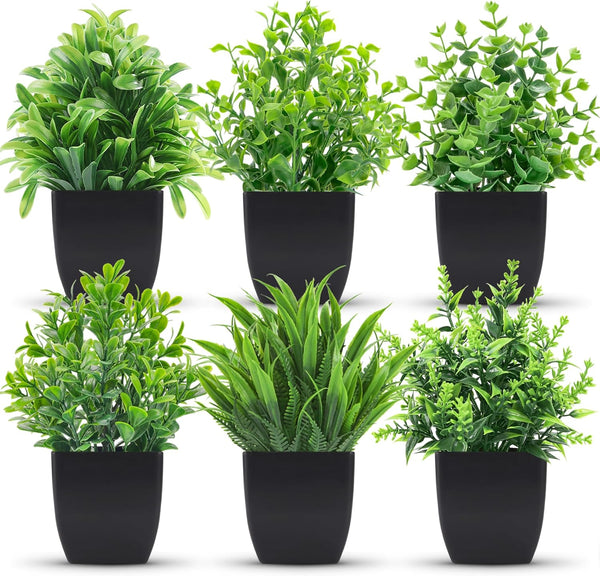 Miracliy 6 Pack Small Fake Plants Artificial Greenery Eucalyptus Plants in Pots for Bedroom Living Room Decor