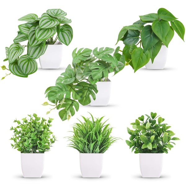 Miracliy 6 Pack Fake Plants Small Artificial Plants for Home Office Desk Bathroom Aesthetic Farmhouse Room Decor Indoor