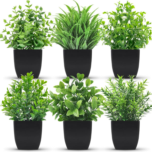 Miracliy 6 Pack Small Fake Plants Artificial Potted Faux Plants in Pot for Home Office Farmhouse Bathroom Shelf Decor Indoor
