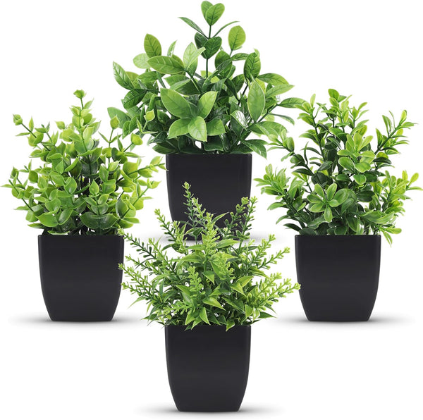 Miracliy Set of 4 Pack Small Fake Plants Mini Artificial Faux Plants Indoor for Bathroom Farmhouse Room Table Decor