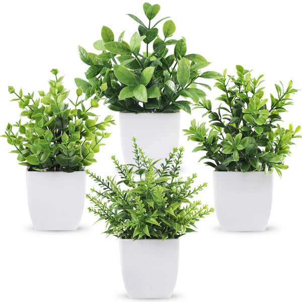 Miracliy 4 Pack Fake Plants Mini Artificial Greenery Potted Plants for Home Decor Indoor Office Table Room Farmhouse