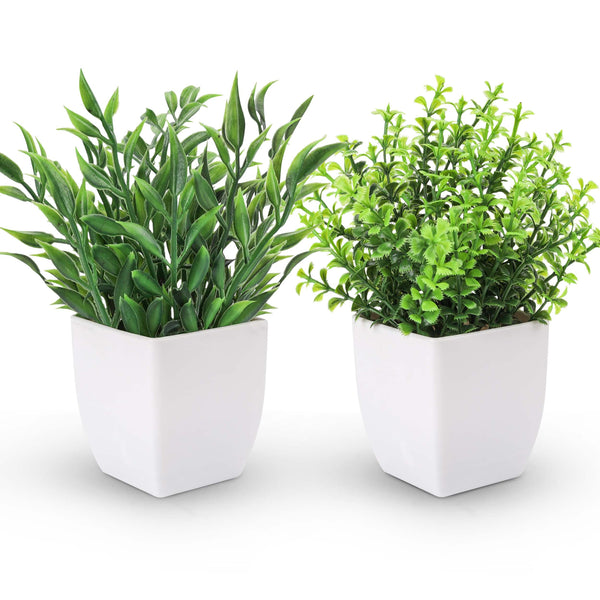 Miracliy 2 Pack Fake Plants Mini Artificial Greenery Potted Plants for Home Decor Indoor Office Table Room Farmhouse