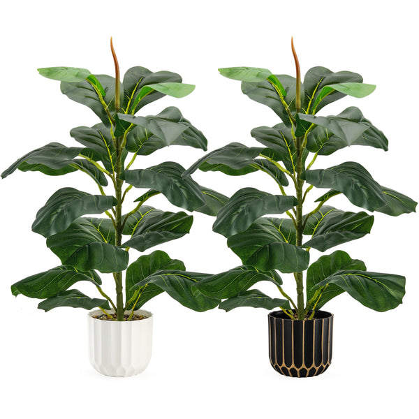 Miracliy 2 Pack 24'' Fake Plants Fiddle Leaf Fig Tree Artificial Ficus Lyrata Faux Plants with 18 Leaves for Living Room Balcony Bedroom Home Indoor Decor