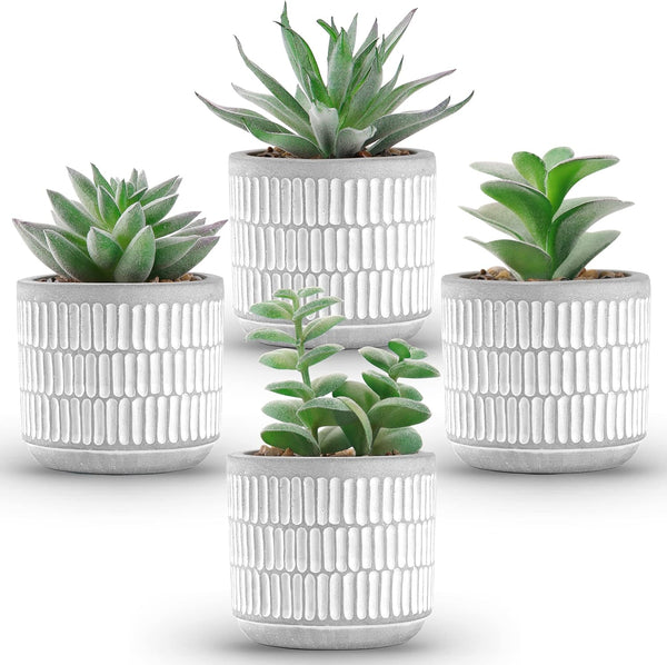 Miracliy Set of 4 Succulents Plants Artificial Fake Plants for Living Room Bathroom Bedroom Aesthetic Home Kitchen Decor