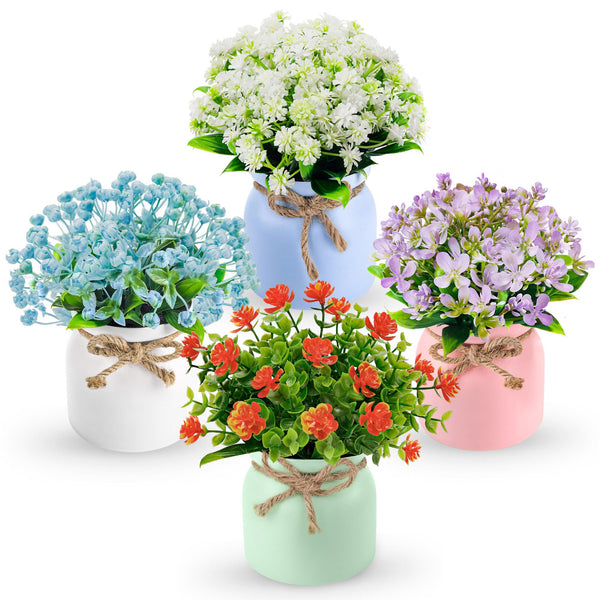 Miracliy 4 Pack Fake Flowers Artificial Plants Indoor for Home Kitchen Office Dining Centerpiece Table Decorations
