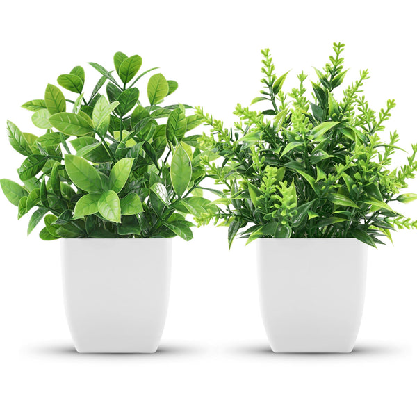 Miracliy 2 Pack Fake Plants Small Faux Artificial Small Potted Plants Indoor for Room Home Office Farmhouse Bathroom Decor