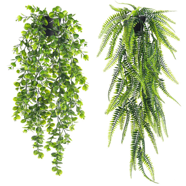 Miracliy 2 Pack Fake Hanging Plants Artificial Decor Faux Plants Indoor in Black Pots for Home Bedroom Living Room Decor