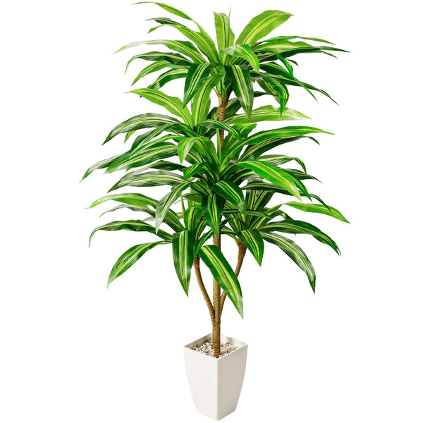 Miracliy 5FT Artificial Dracaena Tree Tall Faux Large Fake Silk Tree Indoor in White Taper Planter for Outdoor Home Bedroom Office House Decor