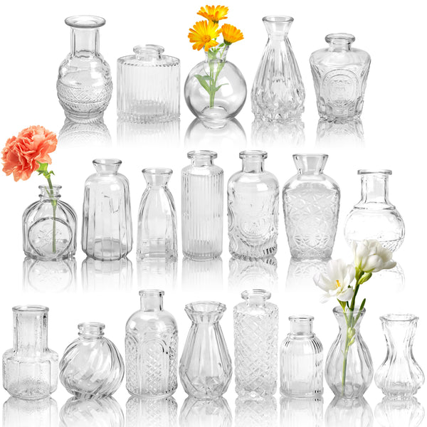 Miracliy Bud Vases in Bulk Glass Vase for Centerpieces Set of 20 Small Flower Vases Mini Vintage Vases for Rustic Wedding, Home Table Decorations (Clear)