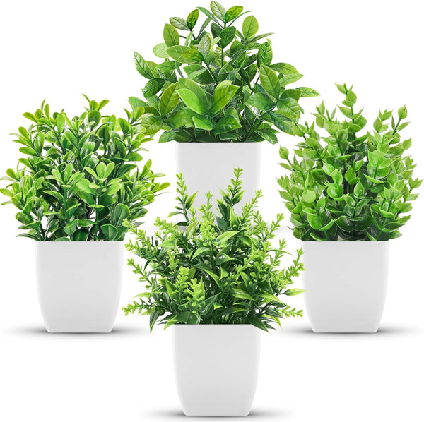 Miracliy 4 Pack Small Fake Plants Artificial Plants Indoor Office Desk Accessories for Aesthetic Room Decor Bathroom Decor