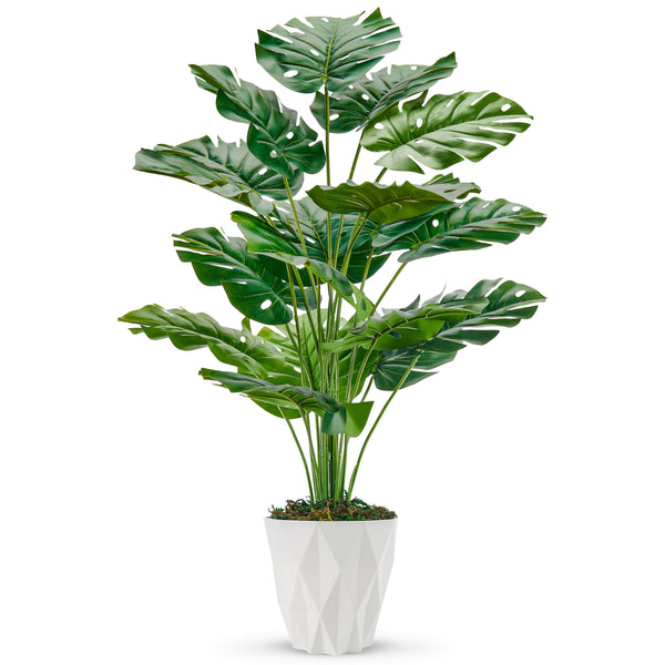 Miracliy 28" Fake Plants Large Artificial Monstera Tall Faux Plants Indoor with White Pot for Home Office Living Room Decor