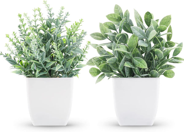 Miracliy 2 Pack Fake Plants Small Faux Artificial Small Potted Plants Indoor for Room Home Office Farmhouse Bathroom Decor