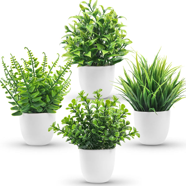 Miracliy 4 Pack Fake Plants Small Artificial Faux Potted Plants for Living Room Home Office Farmhouse Bathroom Kitchen Decor Indoor