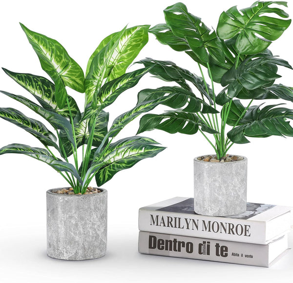 Miracliy 2 Pack Fake Plants Artificial Potted Faux Plants Indoor for Office Desk Home Farmhouse Decor
