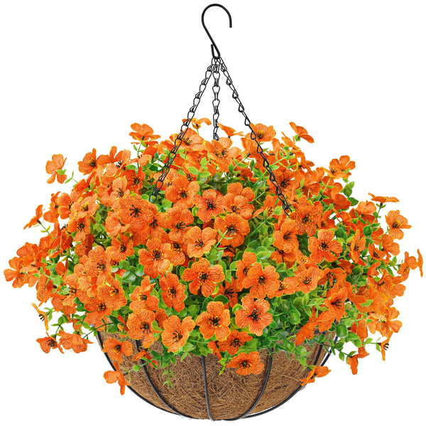 Miracliy Artificial Hanging Flowers Basket for Outdoors Fake Hanging Plants Spring Summer Decoration UV Resistant for Garden Front Porch Patio Balcony Decor