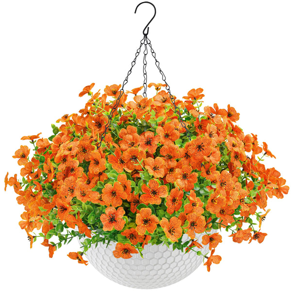 Miracliy Artificial Hanging Flowers for Outdoors Fake Hanging Plants UV Resistant Spring Faux Flowers for Garden Patio Balcony Front Porch Decor
