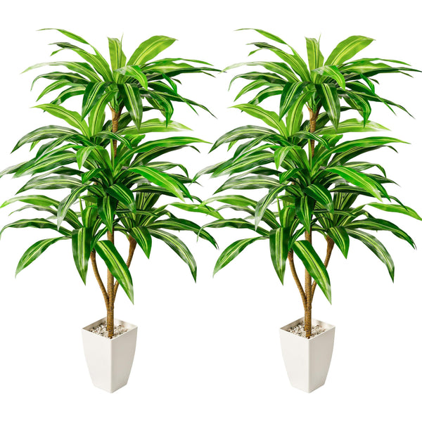 Miracliy 5FT Artificial Dracaena Tree Tall Faux Large Fake Silk Tree Indoor in White Taper Planter for Outdoor Home Bedroom Office House Decor (2Pcs