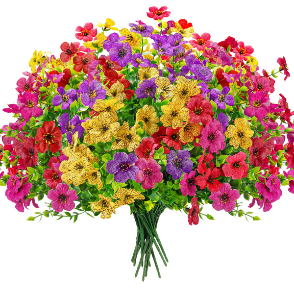 Miracliy 12 Bundles Artificial Flowers for Outdoors Fake Flowers Plants Spring Summer Decoration UV Resistant for Outside Home Porch Patio Garden Decor
