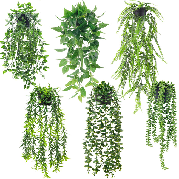 Miracliy 6 Pack Fake Plants Hanging Artificial Vines Faux Plants Indoor for Wall Shelf Bookshelf Outdoor Decor